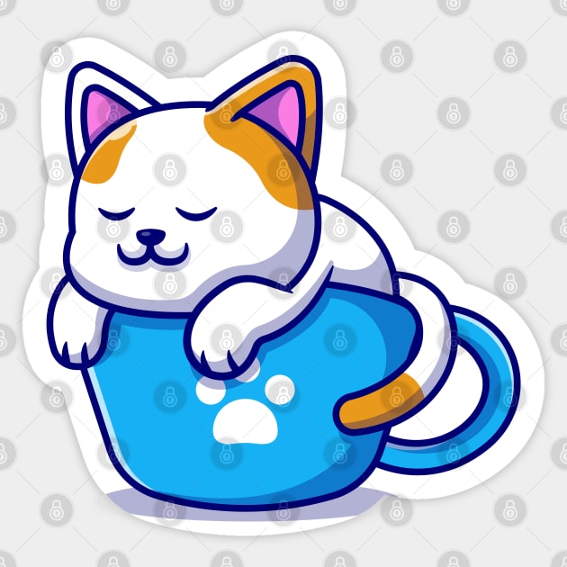 Sleeping Cat and Coffee Kawaii Pink - Cute Sticker by Ravensdesign